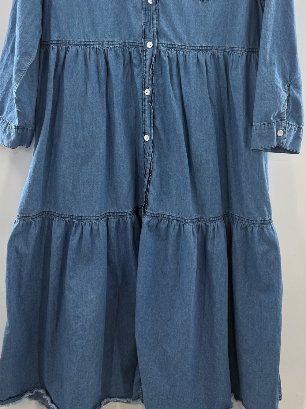 Blakeley Jessie Tiered Chambray Long Sleeve Midi Dress Boho Western Size 1X - Picture 4 of 9